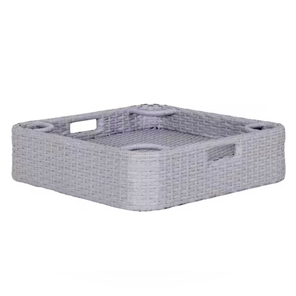 SUNJOY 24x24 Inch Wicker Floating Pool Tray Aluminum Frame Pool Accessory Tray